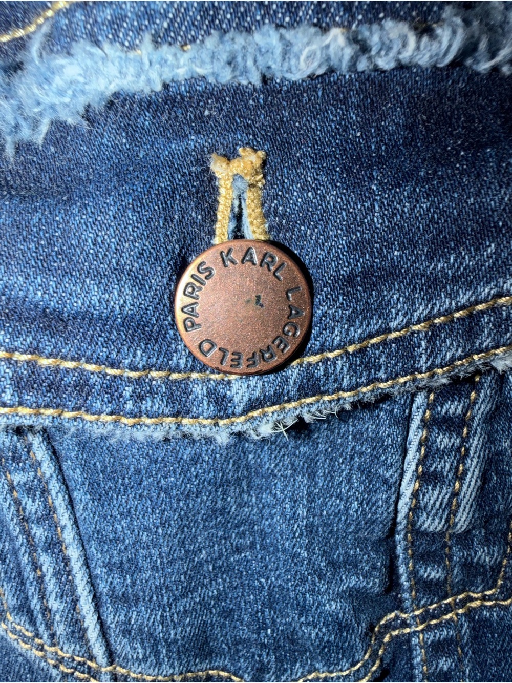 Karl Lagerfeld Blue Denim Jacket with Distressed Trim - Picture 3 of 6